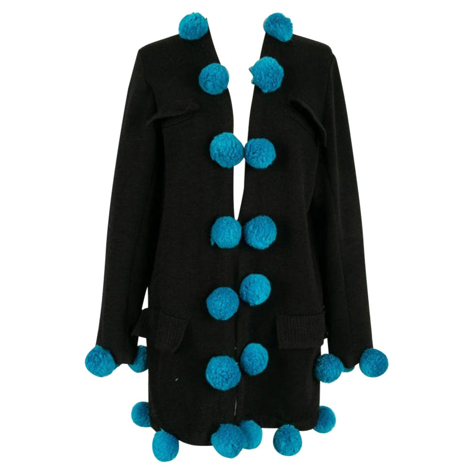 Yves Saint Laurent Long Black Wool Jacket Size 38FR, 1980s For Sale