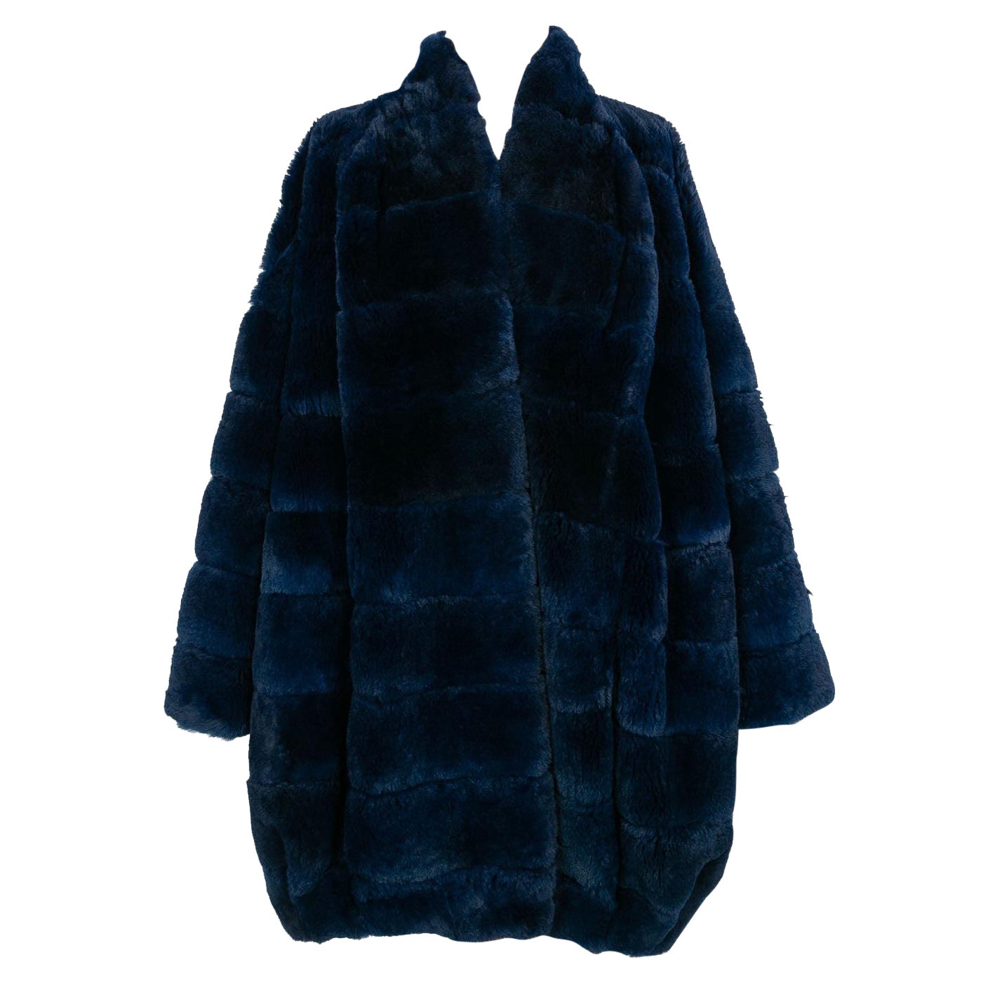 Christian Dior Blue Fur Coat in Black Silk Lining For Sale