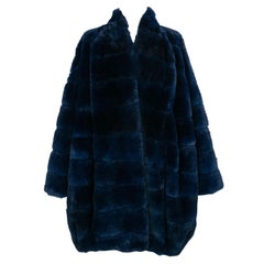 Christian Dior Blue Fur Coat in Black Silk Lining