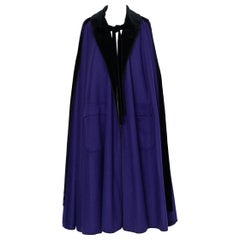 Yves Saint Laurent Blue Wool Cape with Black Velvet