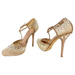 Used New Christian Dior Nude Crystal Embellished T-strap Shoes Pumps 39.5 
