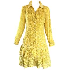 James Galanos Vintage Canary Yellow Silk + Velvet Burn Out Dress and Blouse 7