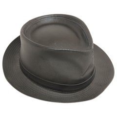 Retro 1990s AGNES B. Fedora Black Leather Hat 