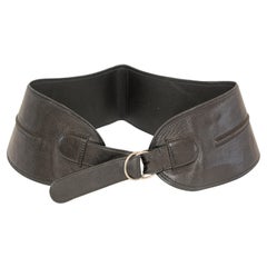 Used 1980's YVES SAINT LAURENT Black Leather Wide Waist Belt