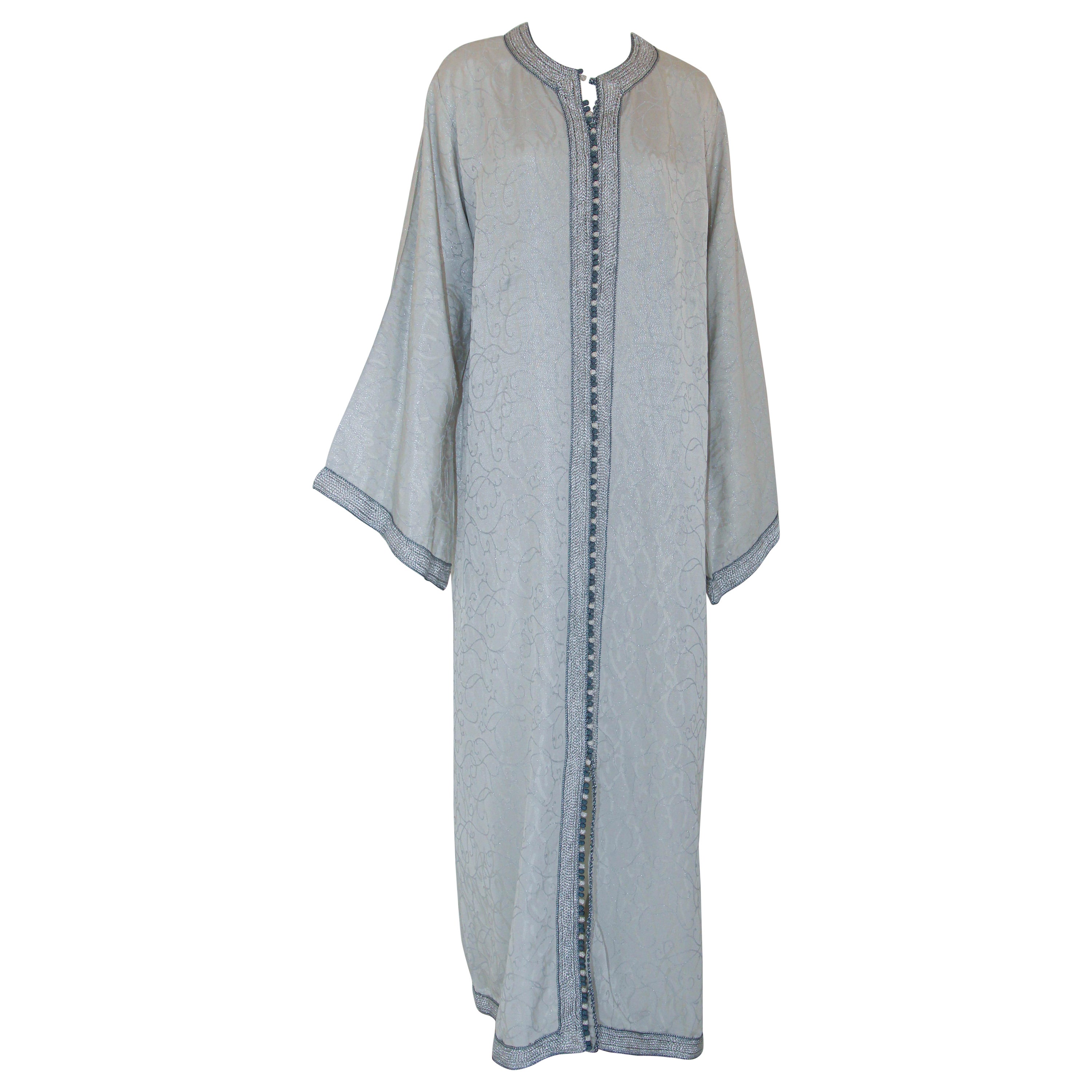 1970s Moroccan Vintage Caftan Maxi Dress Kaftan Silver For Sale