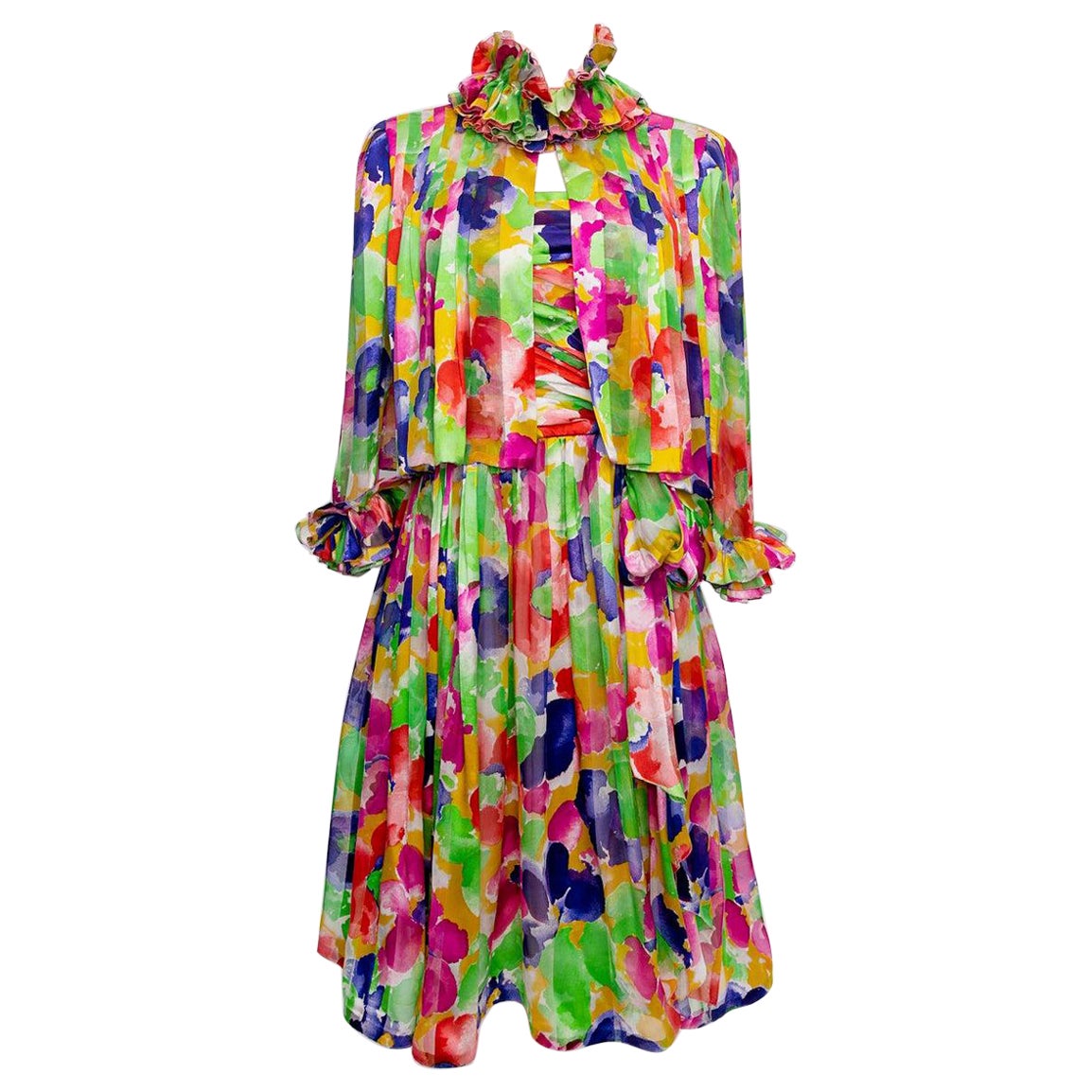 Jean Patou Haute Couture Silk Dress, Size 36FR For Sale