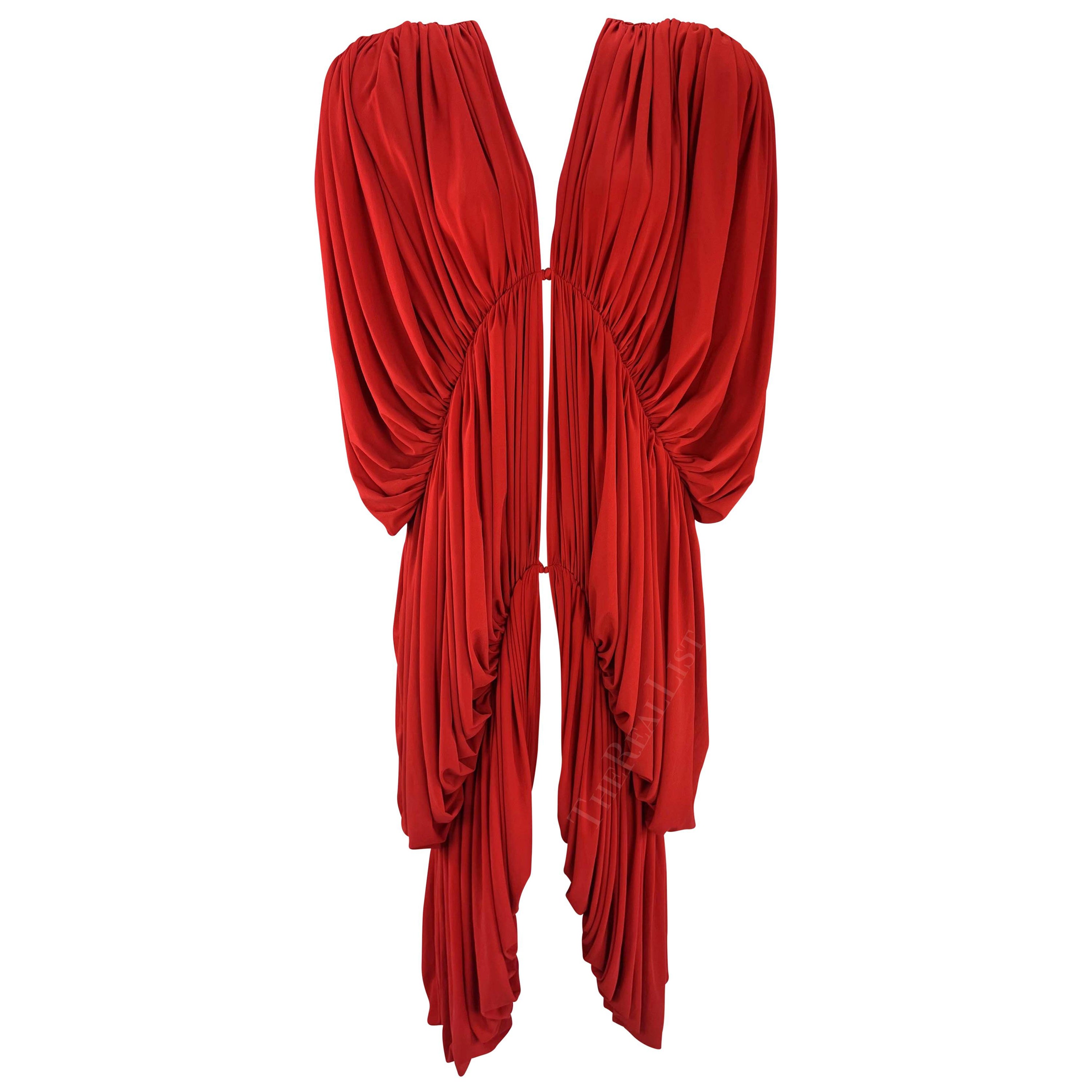 Early 1980s Norma Kamali Red Ruched Balloon Oversized Parachute Dress
