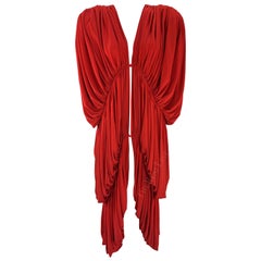 Retro Early 1980s Norma Kamali Red Ruched Balloon Oversized Parachute Dress