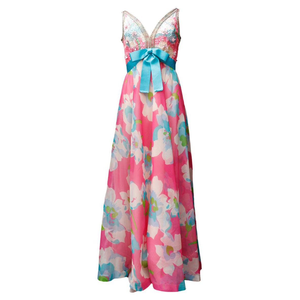 Jean Patou Taffeta Embroidered Dress, Size 38 For Sale