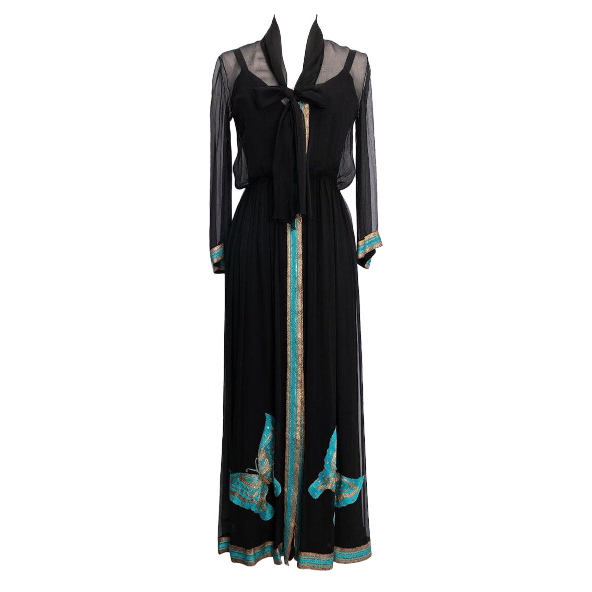 Jean Patou Haute Couture - Robe en mousseline de soie à motif papillon en vente