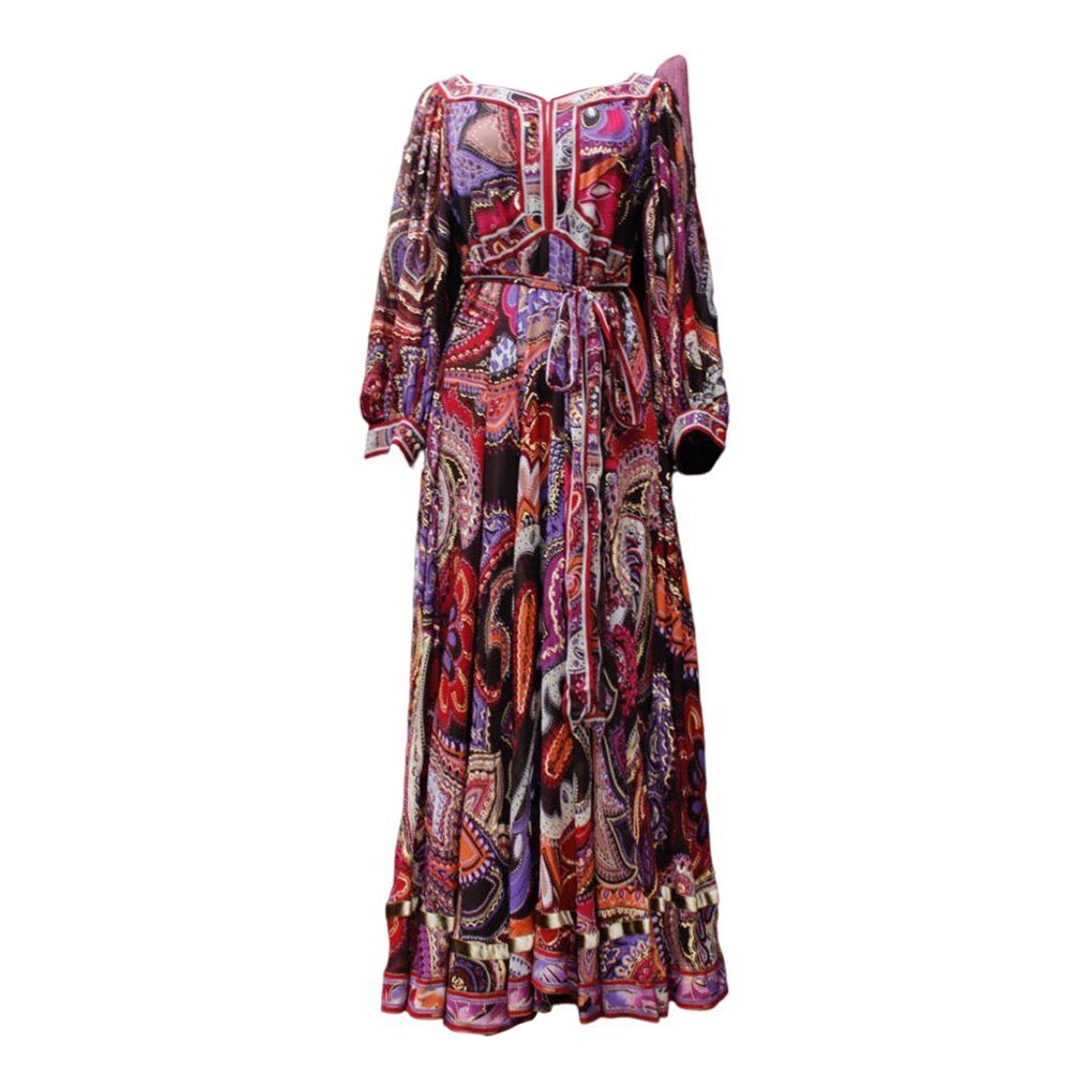 Leonard Long Crepe Silk Dress, Size 40FR For Sale