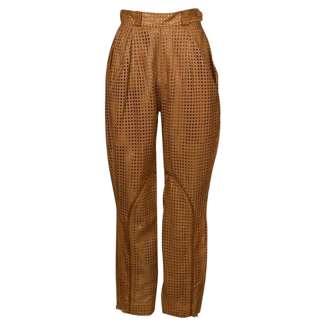 Dior Openwork Leather Brown Tones Pants, Size 34FR For Sale