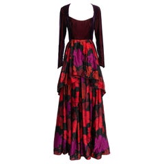 Retro Ted Lapidus Haute Couture Silk and Velvet Dress, Size 36FR