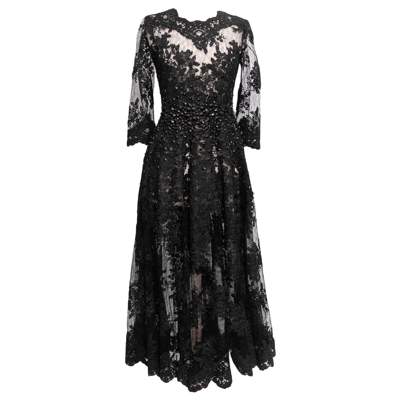 Baron Haute Couture Embroidered Lace Dress For Sale