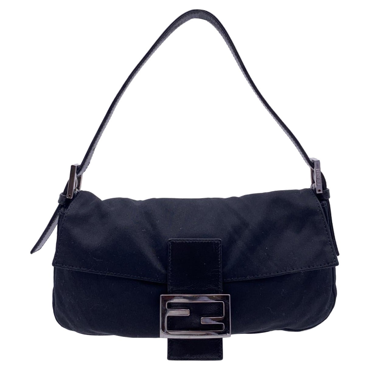 Fendi Black Fabric Small Baguette Shoulder Bag Handbag