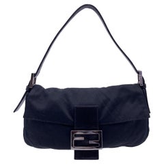 Used Fendi Black Fabric Small Baguette Shoulder Bag Handbag