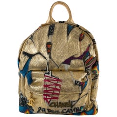 Chanel Gold Graffiti Printed "Street Spirit" Backpack Canvas with Gold Hardware