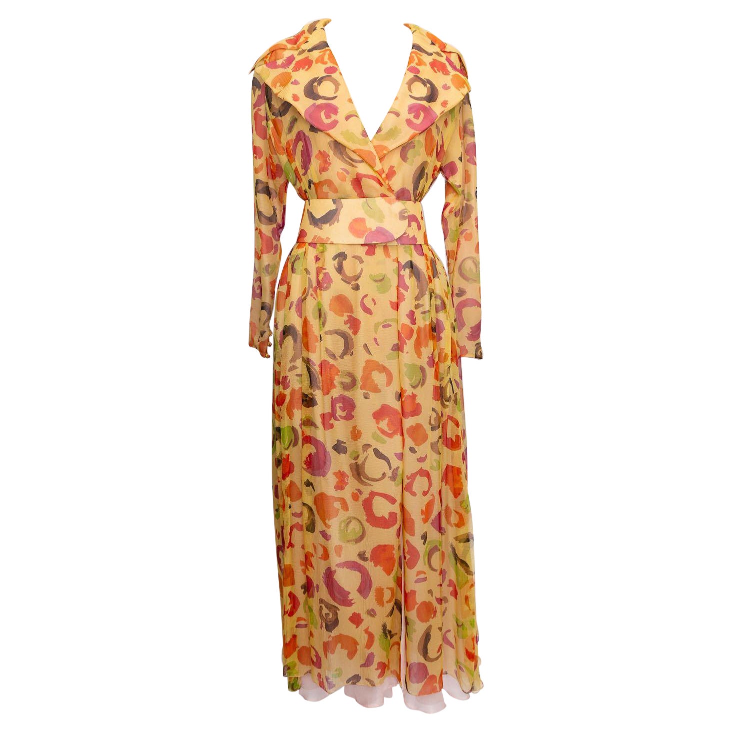 Ted Lapidus Haute Couture Wrap Chiffon Dress, Size 36FR For Sale