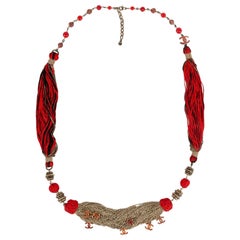 Chanel Gold Metal Necklace in Black and Red Trimmings