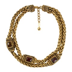 Chanel Short Necklace in Gold Metal and Glass Paste Cabochons