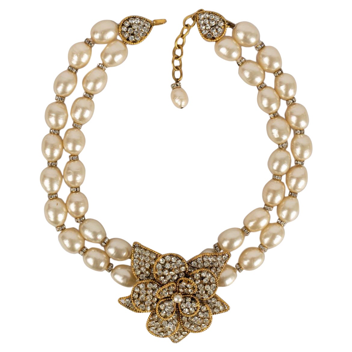 Chanel Pearls and Rhinestones Camellia Necklace