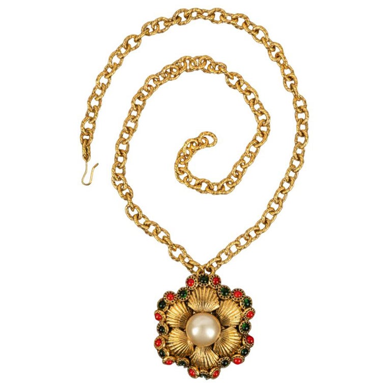 Chanel Gold Plated Metal Necklace with Brooch For Sale at 1stDibs
