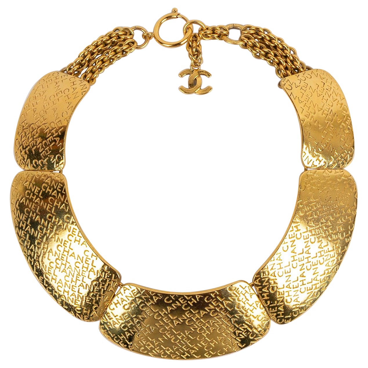 Chanel Gegliederte vergoldete Halskette im Angebot