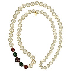 Chanel Necklace in Pearly Beads and Red, Green Glass Paste