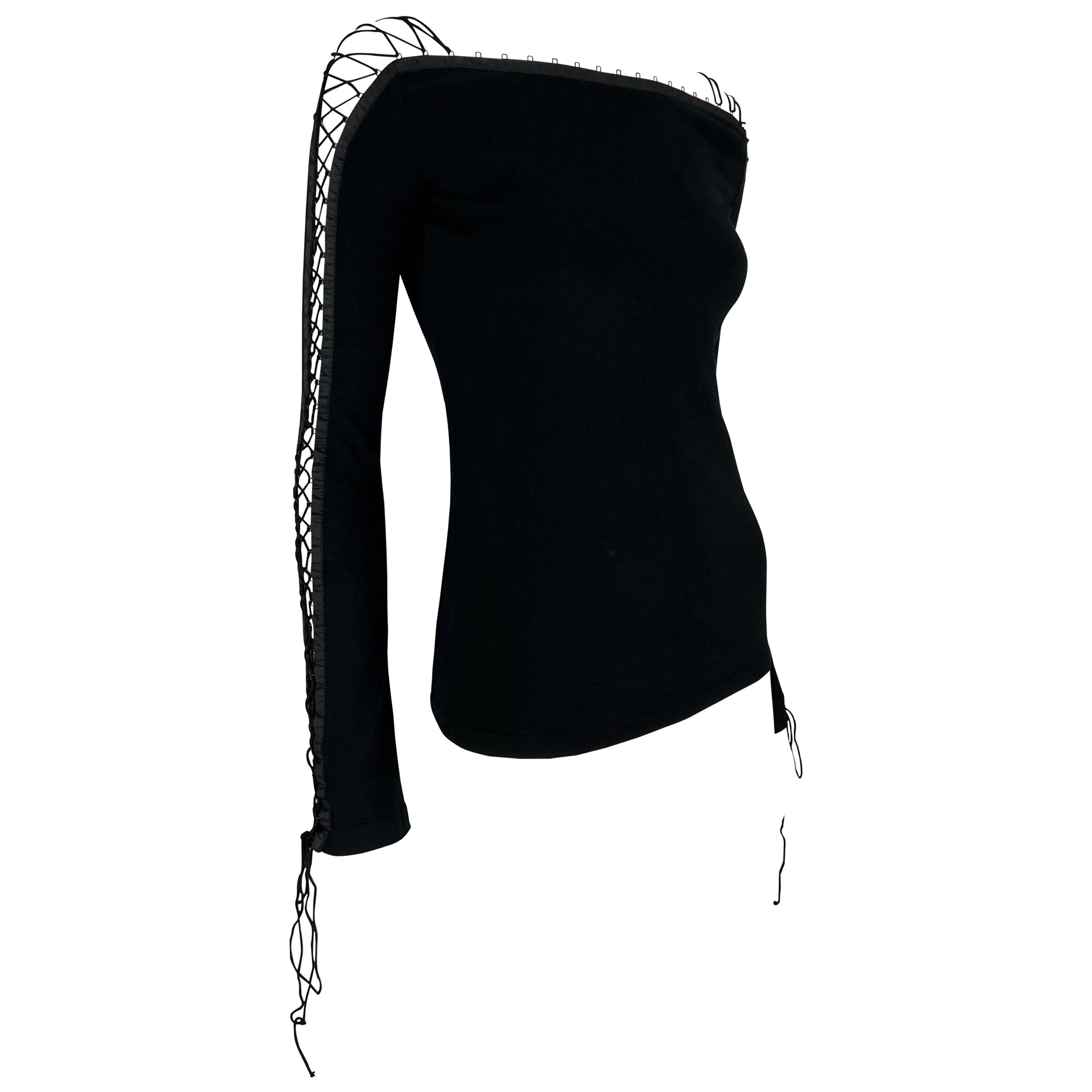 Early 2000s Dolce & Gabbana Black Lace Up Long Sleeve Corset Top For Sale
