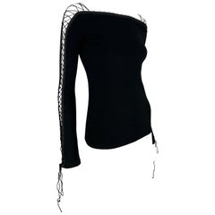 Early 2000s Dolce & Gabbana Black Lace Up Long Sleeve Corset Top