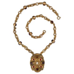 Vintage Chanel Byzantine Necklace in Gilded Metal and Glass Paste