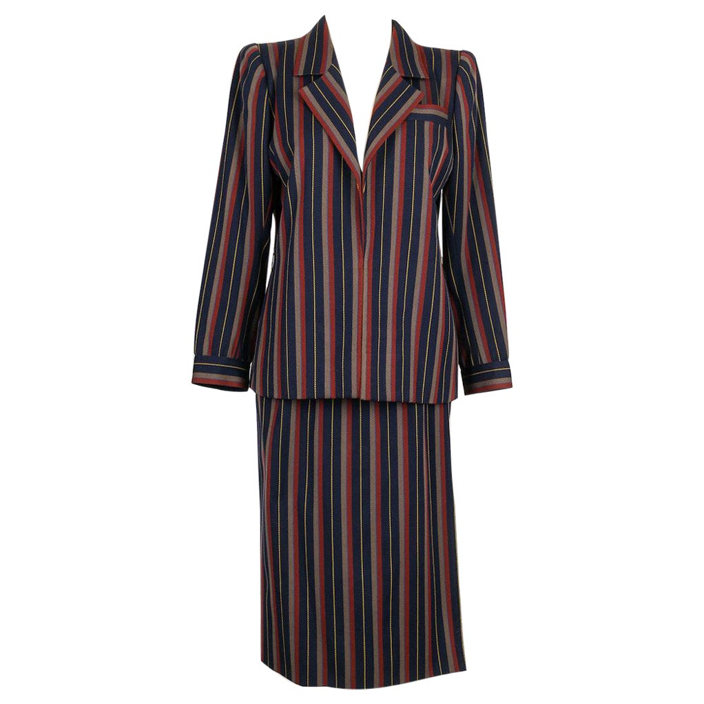 Yves Saint Laurent Haute Couture Striped Wool Suit For Sale