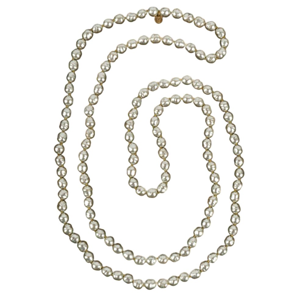 Chanel Pearl Necklace in Light Gray For Sale