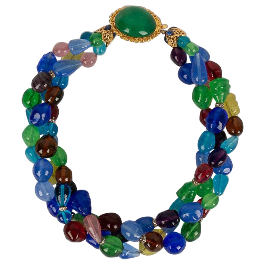 Chanel Halskette aus mehrfarbigem Glaspastell und Strasssteinen im Angebot