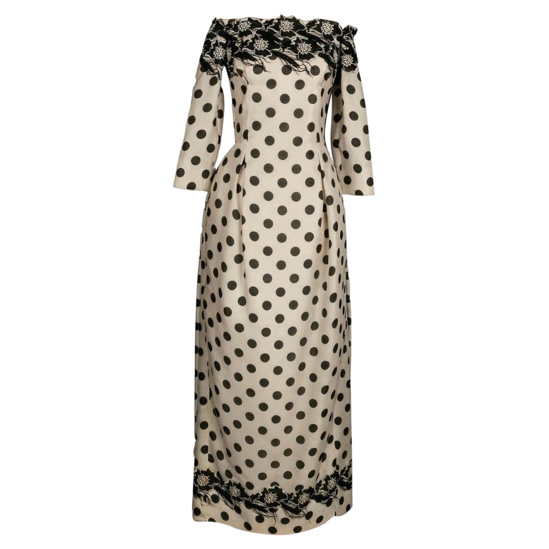 Christian Dior Haute Couture White Canvas with Dots Dress For Sale