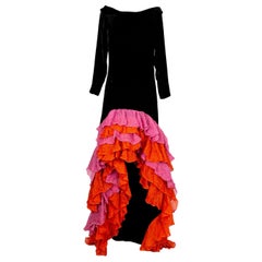 Yves Saint Laurent Haute Couture Black Silk Velvet Dress, 1986