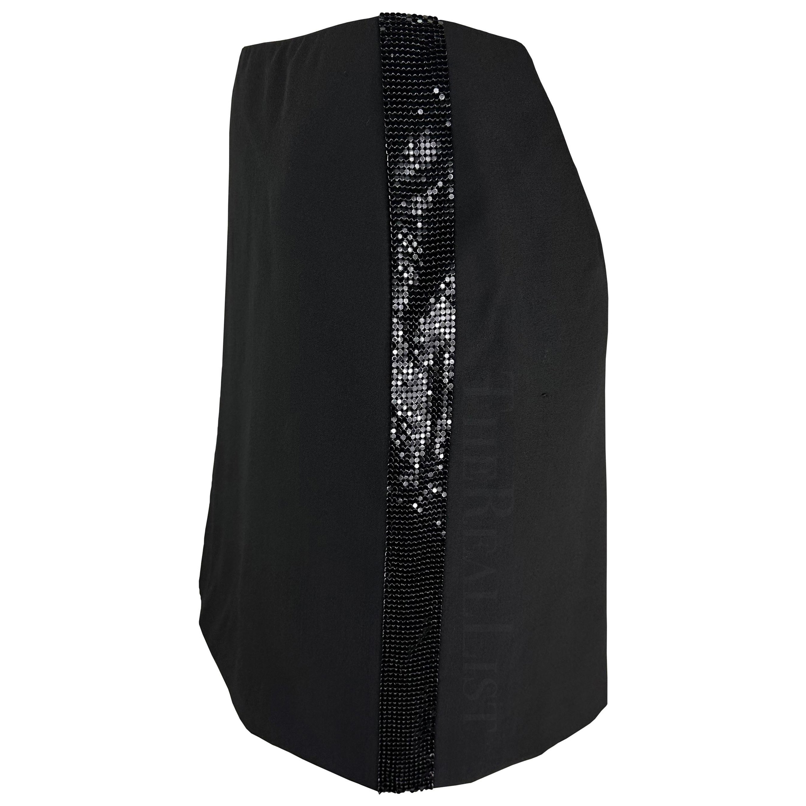 2000s Gianni Versace by Donatella Black Oroton Metal Trim Y2K Mini Skirt For Sale