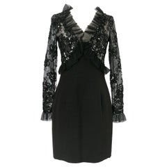 Loris Azzaro Knee-Length Black Jersey and Lace Dress