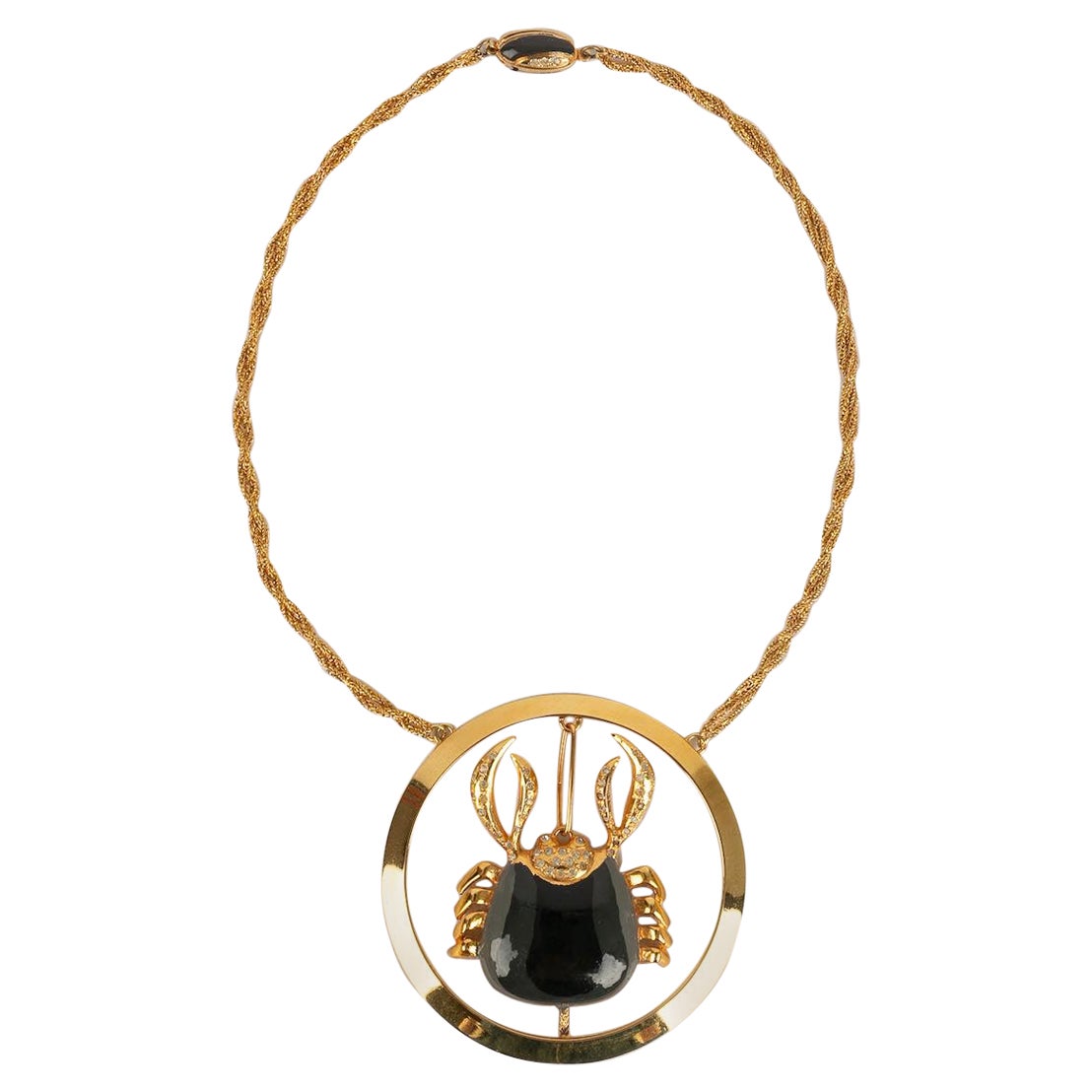 Pierre Cardin Crab Necklace in Golden Metal For Sale