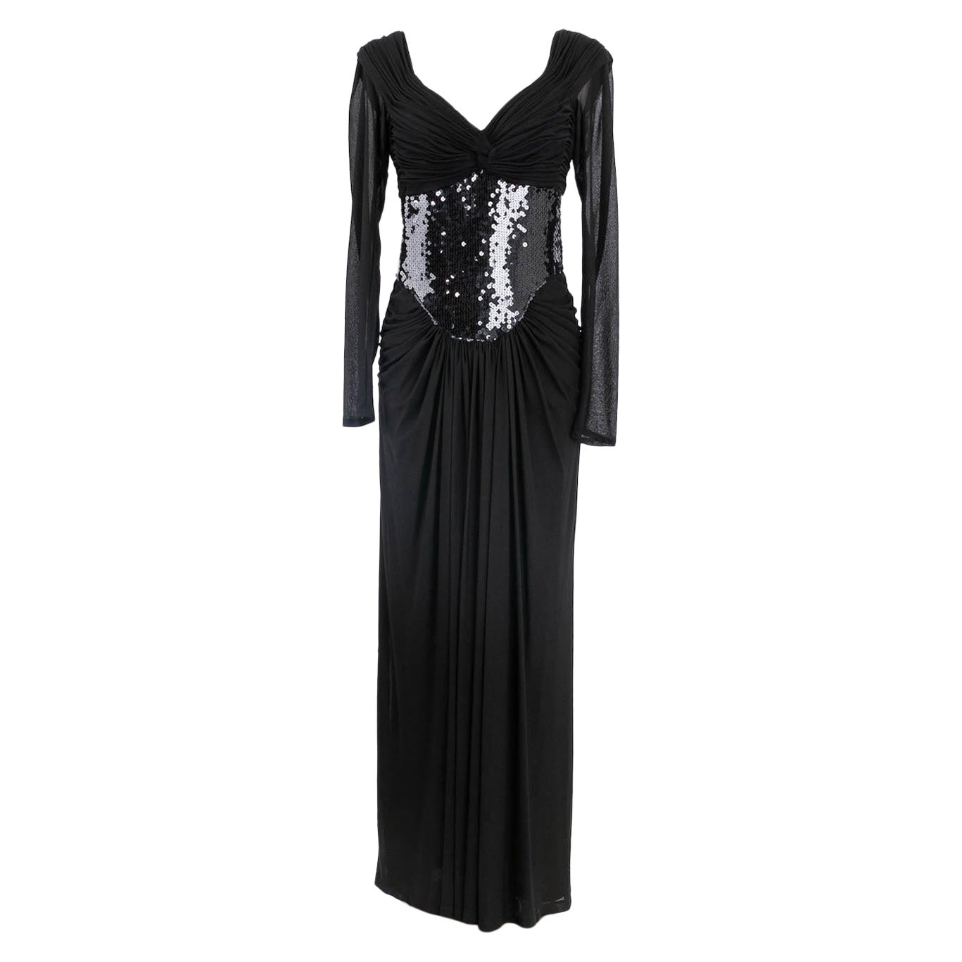Azzaro - Robe noire à paillettes, taille 36FR en vente
