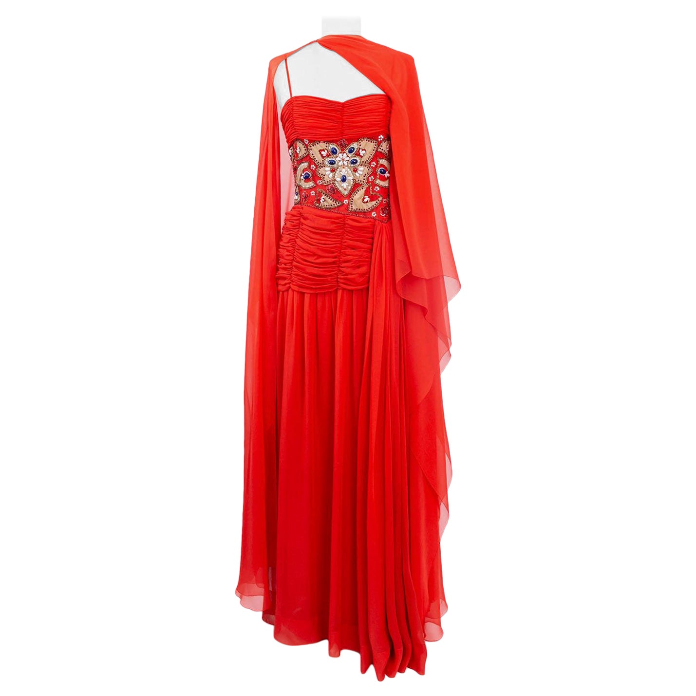 Givenchy Haute Couture Bustier Embroidered Silk Chiffon Dress For Sale