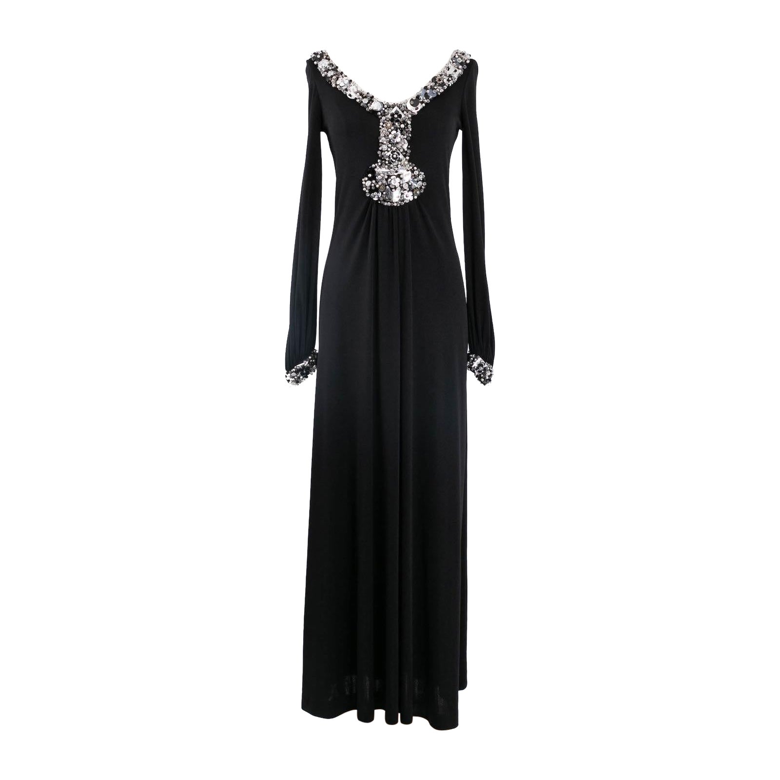Loris Azzaro Black and Silver Embroidered Viscose Dress For Sale