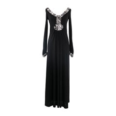 Loris Azzaro Black and Silver Embroidered Viscose Dress