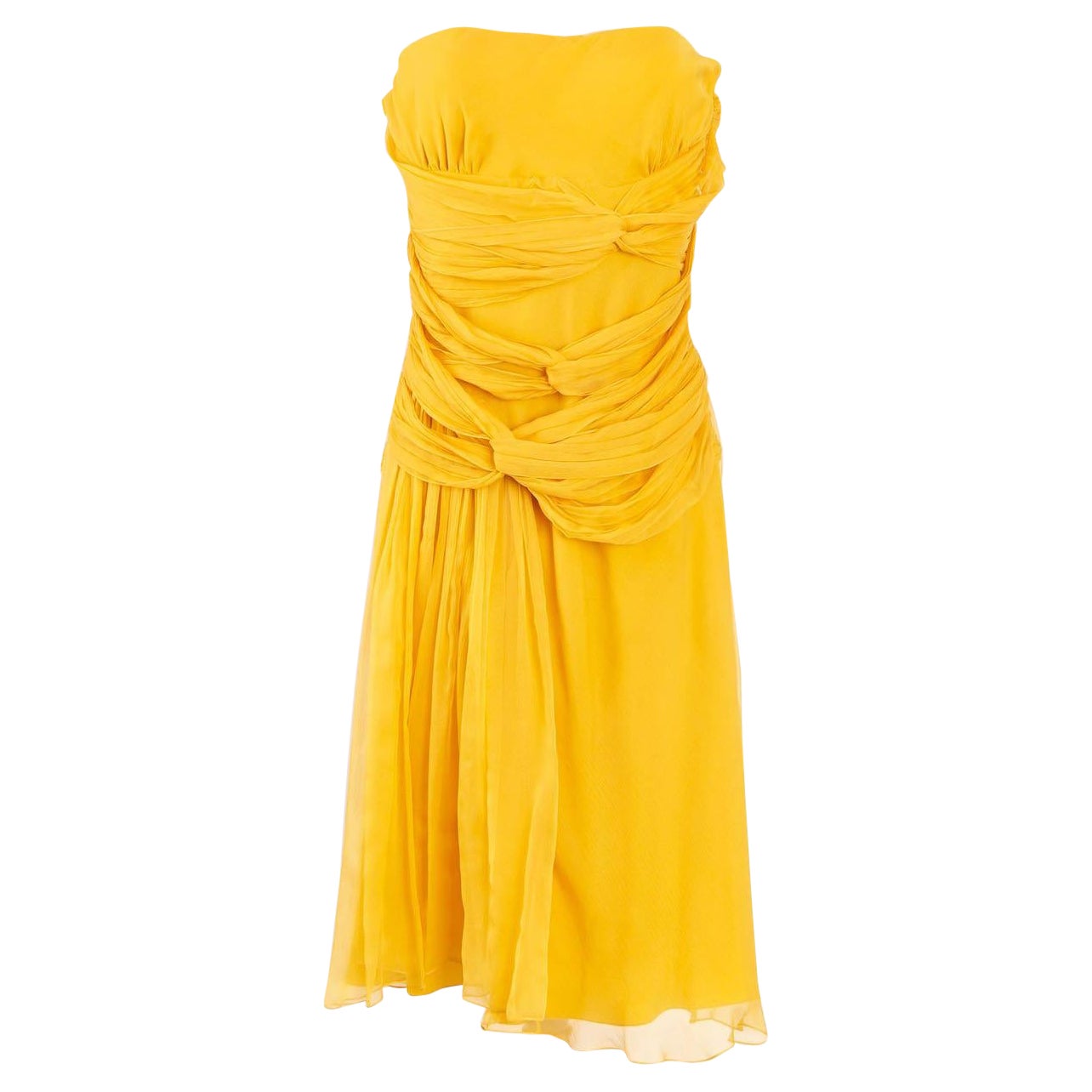 John Galliano Yellow Silk Chiffon Bustier Dress For Sale
