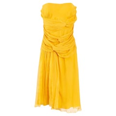 John Galliano Yellow Silk Chiffon Bustier Dress