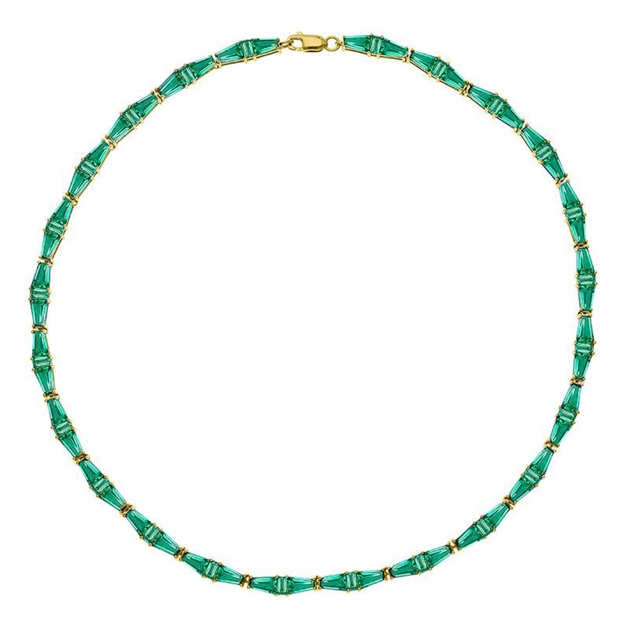 The Bright Emerald Custom Cut Tapered Baguette Choker, 18kt Yellow Gold For Sale