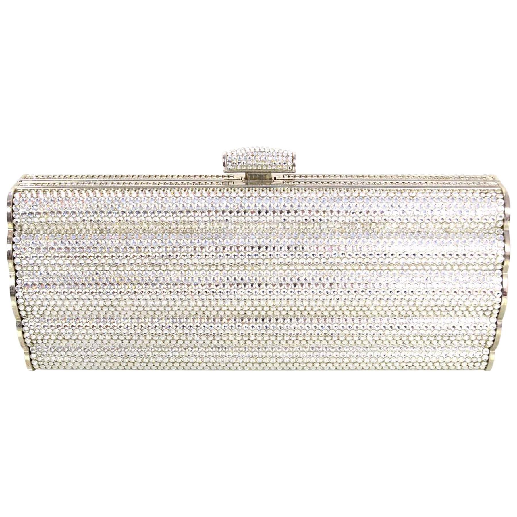 Judith Leiber Pave Crystal Miniaudiere Clutch Bag w/ Shoulder Chain