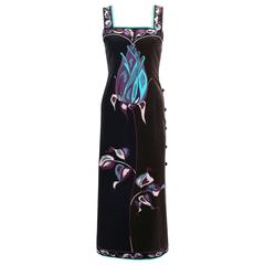 EMILIO PUCCI 1960s Multicolor Rose Print Sleeveless Velvet Maxi Dress Size 10