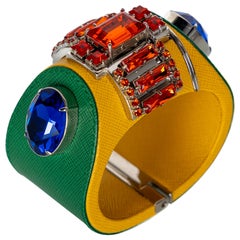 Bracelet manchette Prada en cuir et cristal Saffiano, printemps 2014