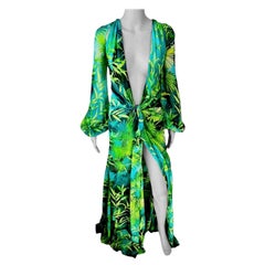 Versace S/S 2020 Plunging Jungle Print Bodysuit & Evening Dress Gown Set